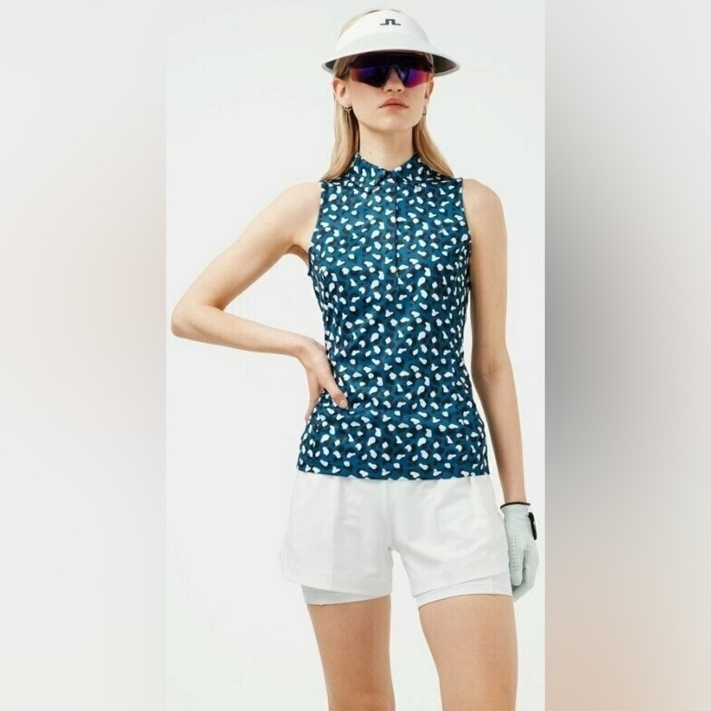 J.LINDEBERG Dena Print Sleeveless Golf Top Moroccan Blue Animal Women’s Small